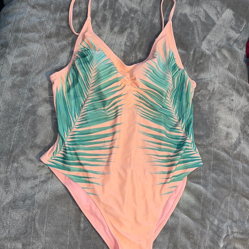 Xhilaration • Peach colored one piece with PalmTree print. Size XL